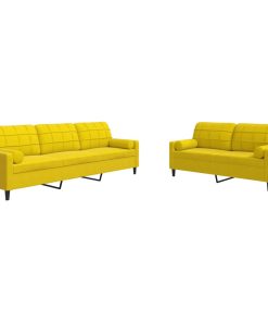 Set Di Divani 2 Pz Con Cuscini E Rinforzi Giallo In Velluto
