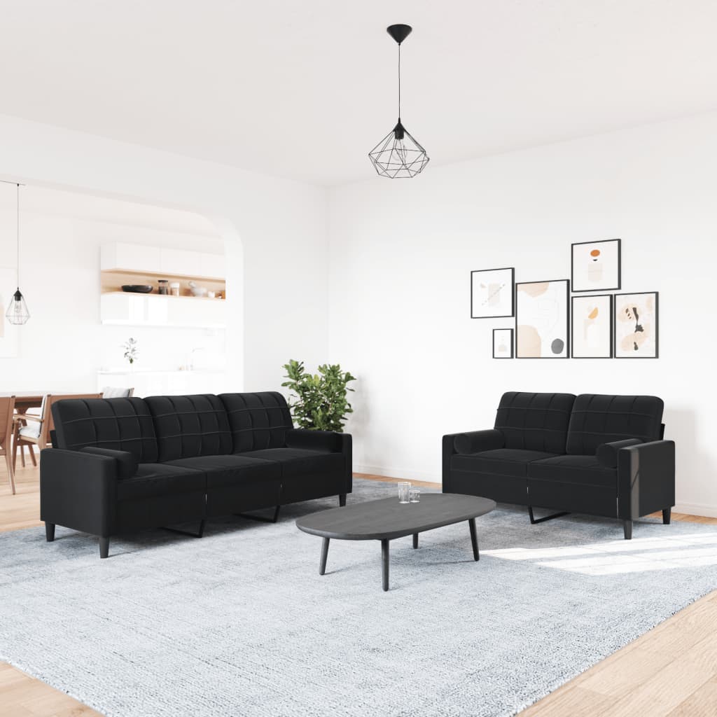 Set Di Divani 2 Pz Con Cuscini E Rinforzi Nero In Velluto