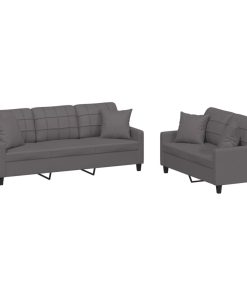 Set Di Divani 2 Pz Con Cuscini Grigio In Similpelle