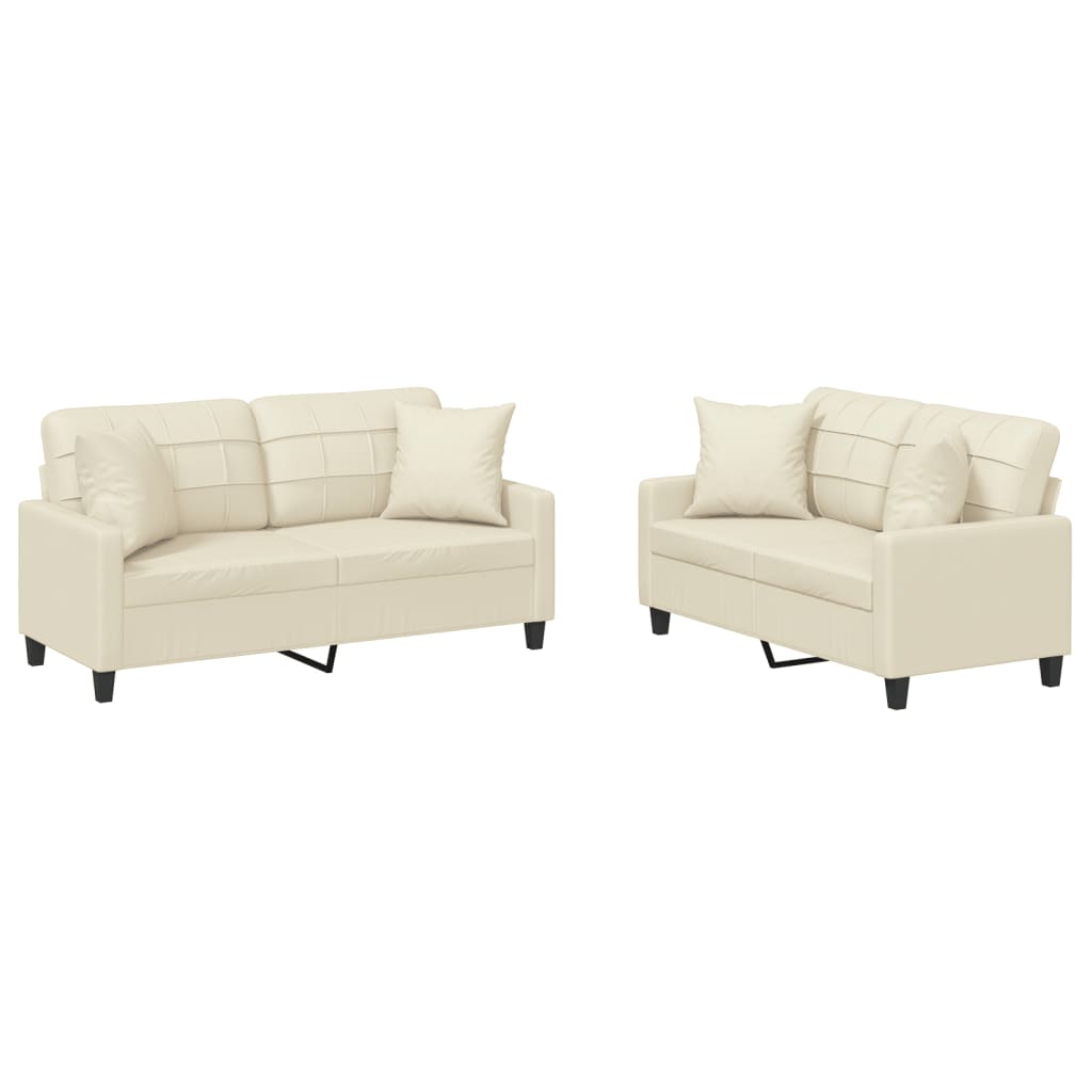 Set Di Divani 2 Pz Con Cuscini Crema In Similpelle