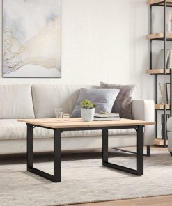 Tavolino Da Salotto Telaio A O 80x80x45cm Legno Pino E Acciaio
