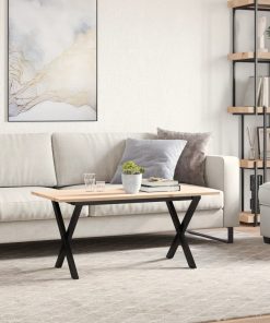 Tavolino Da Salotto Telaio A X 90x40x45 Cm Legno Pino E Acciaio