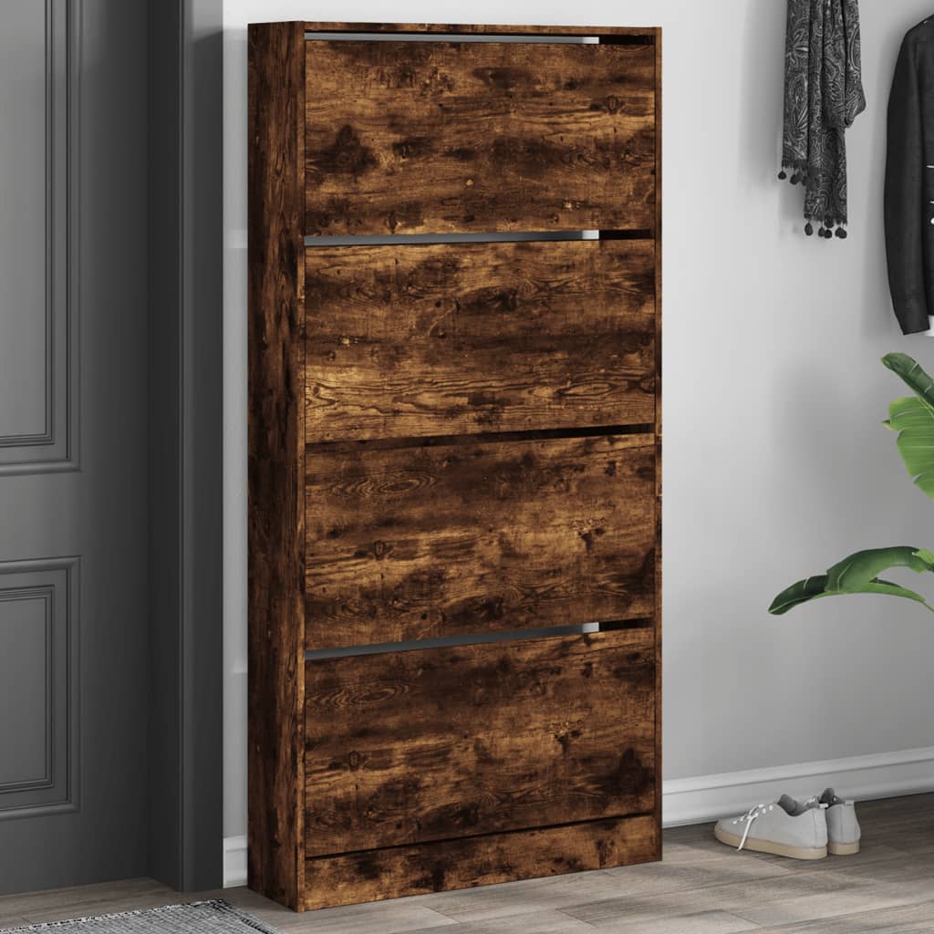 Scarpiera Con 4 Cassetti Ribaltabili Rovere Fumo 80x21x163,5 cm - Image 5