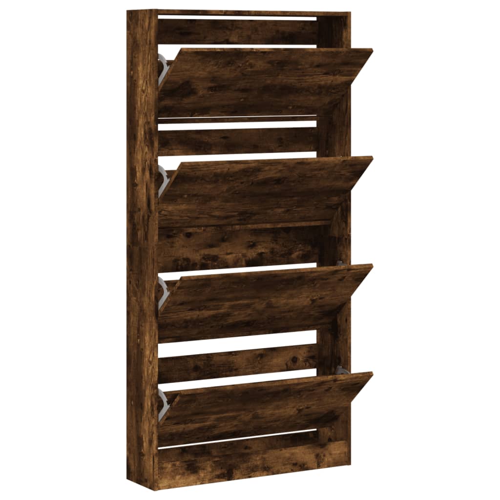 Scarpiera Con 4 Cassetti Ribaltabili Rovere Fumo 80x21x163,5 cm - Image 2