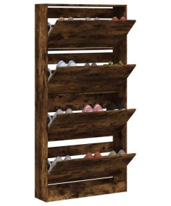 Scarpiera Con 4 Cassetti Ribaltabili Rovere Fumo 80x21x163,5 cm