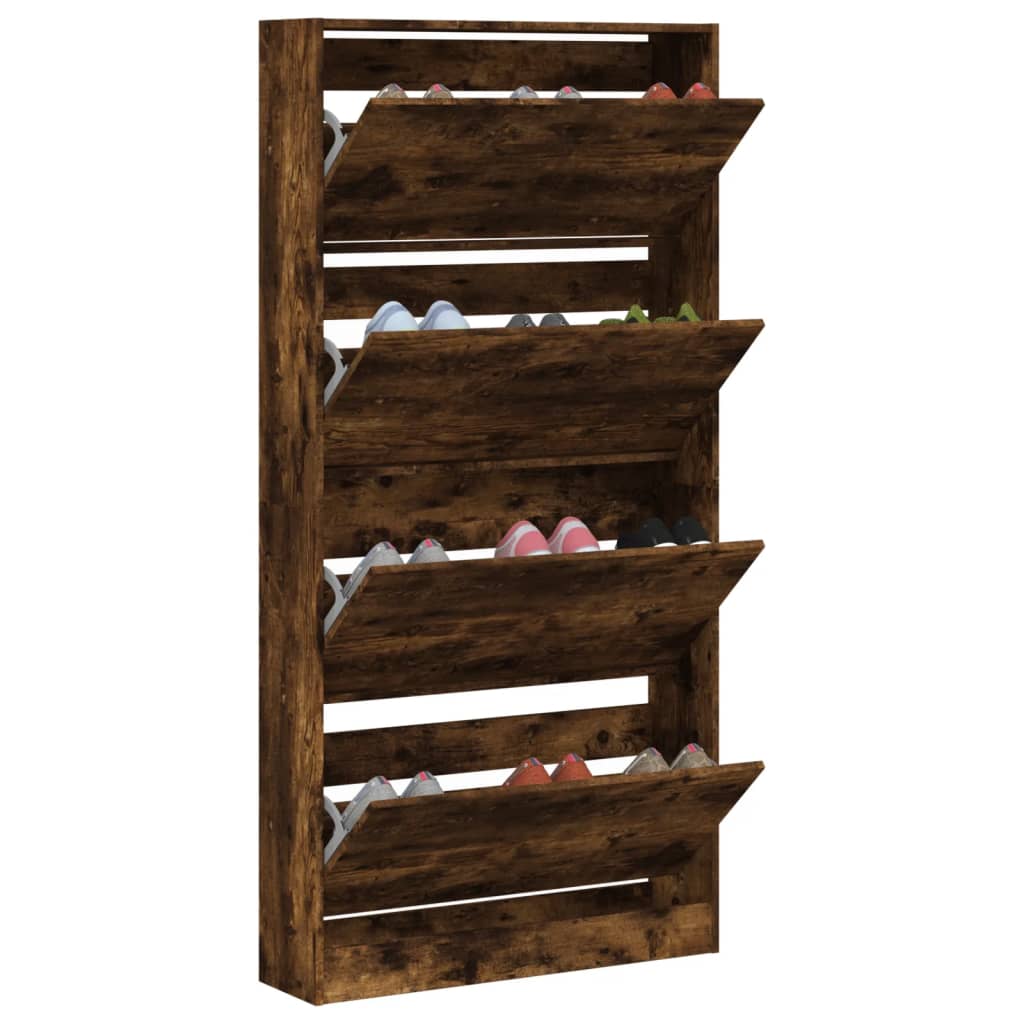 Scarpiera Con 4 Cassetti Ribaltabili Rovere Fumo 80x21x163,5 cm