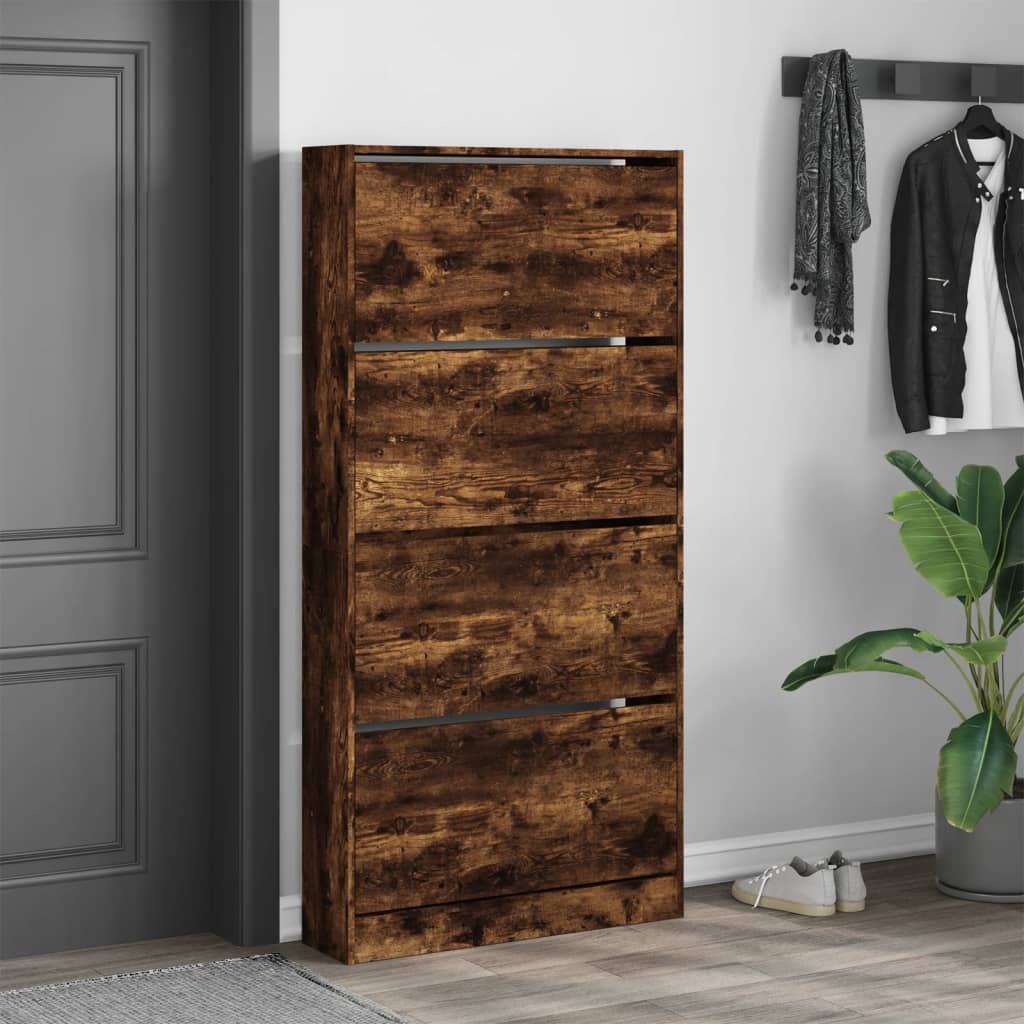 Scarpiera Con 4 Cassetti Ribaltabili Rovere Fumo 80x21x163,5 cm - Image 3