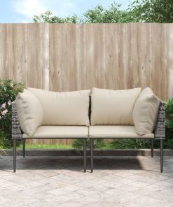 Divani Angolari Da Giardino Con Cuscini 2pz Polyrattan Grigio