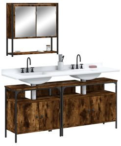 Set Mobili Da Bagno 3 Pz Rovere Fumo In Legno Multistrato