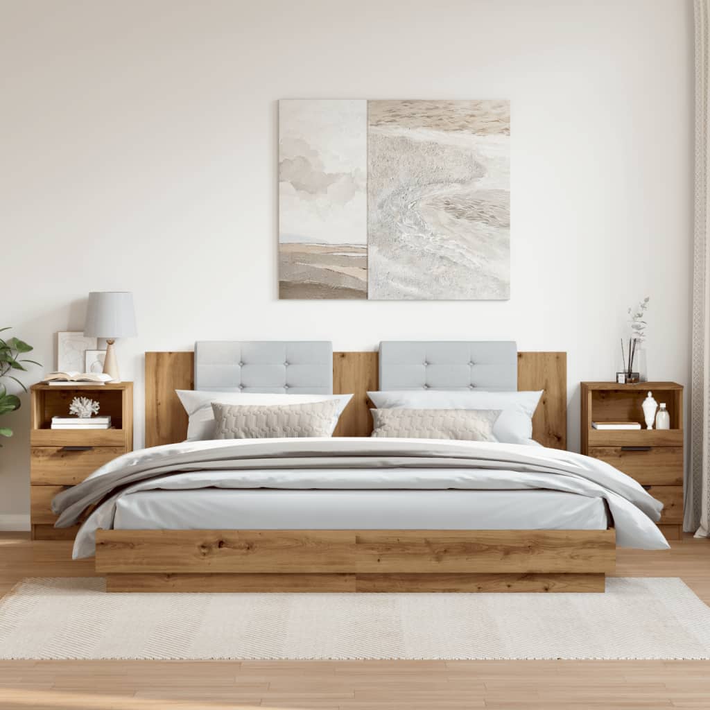Comodini 2pz Rovere Artigianale 40x36x65cm In Legno Multistrato