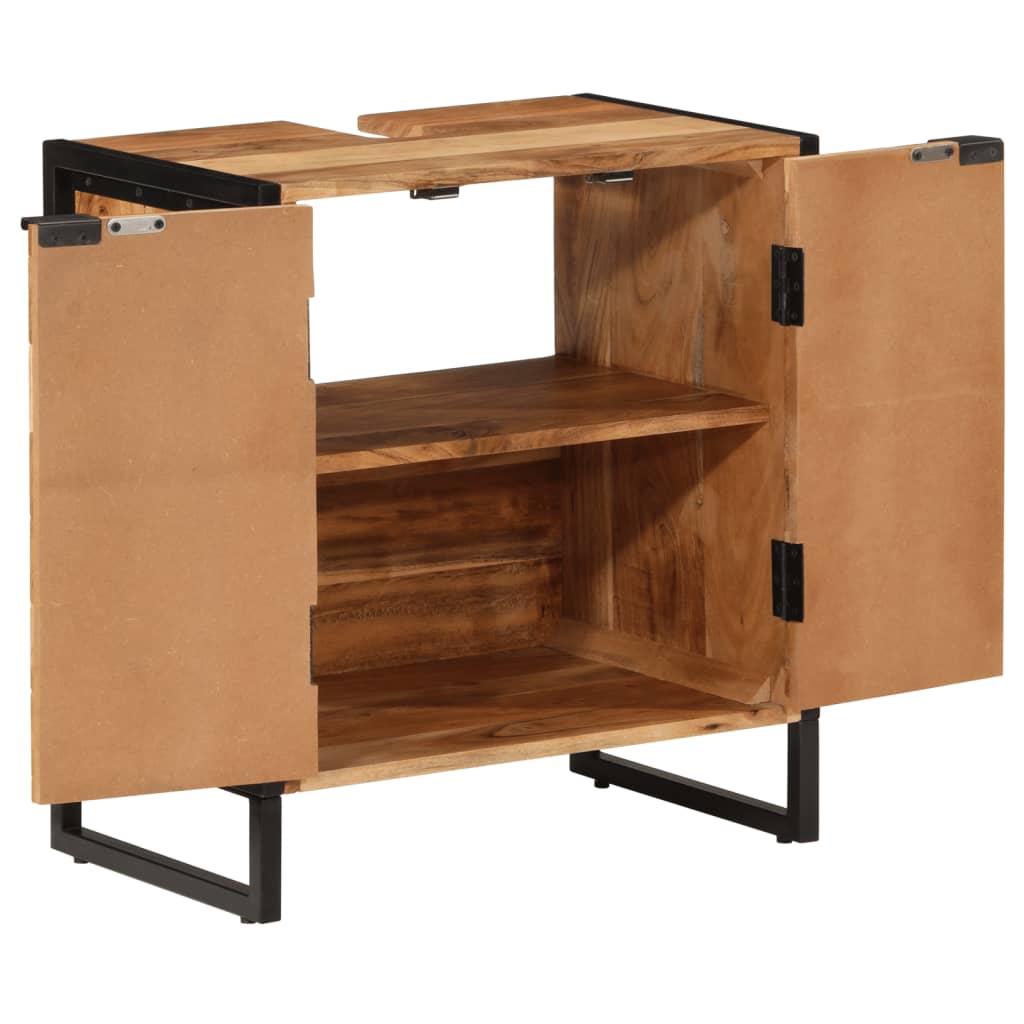 Mobile Da Bagno 55x35x60 Cm In Legno Massello Di Acacia E Ferro