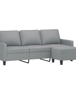 Divano A 3 Posti Con Poggiapiedi Grigio Chiaro 180cm In Tessuto