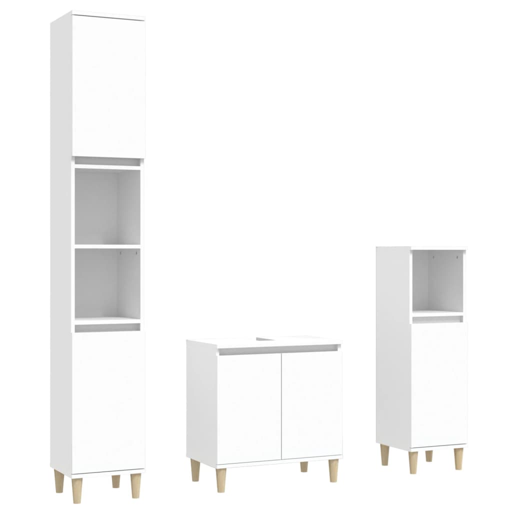 Set Mobili Da Bagno 3 Pz Bianco In Legno Multistrato