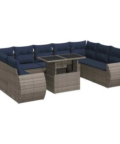 Divano Giardino 10 Pz Con Cuscini Grigio In Polyrattan Acacia