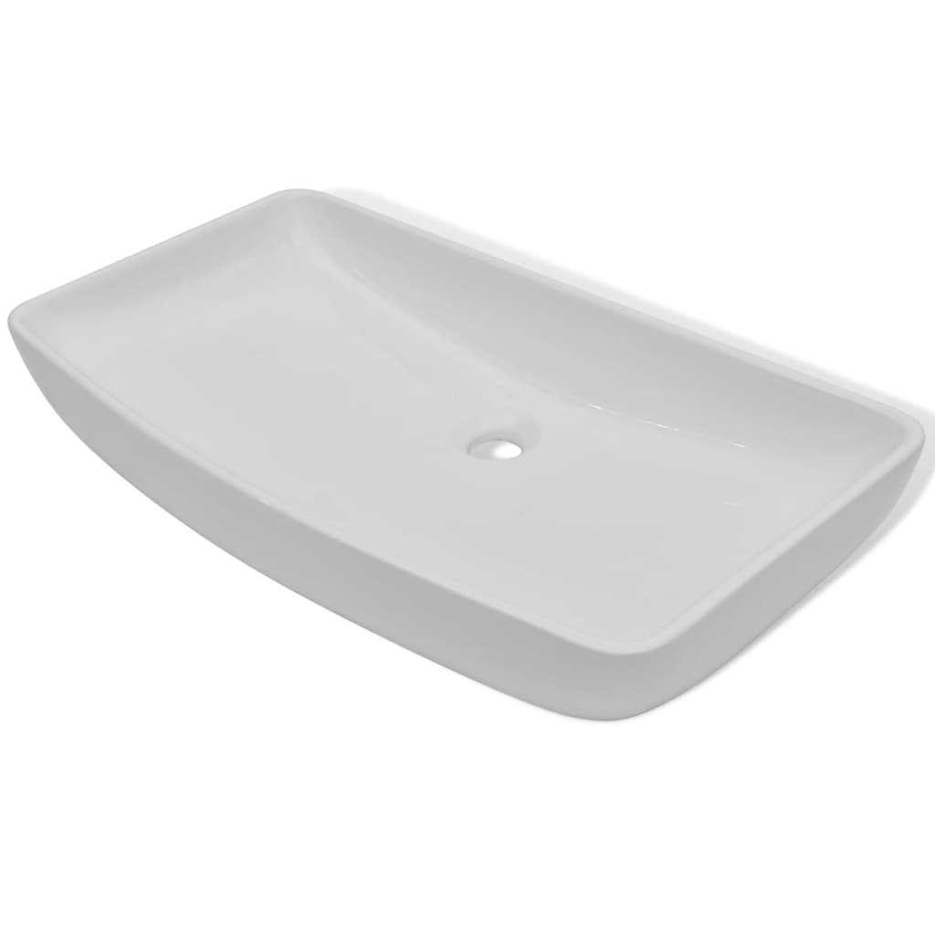 Lavello Bagno Con Miscelatore In Ceramica Rettangolare Bianco - Image 5