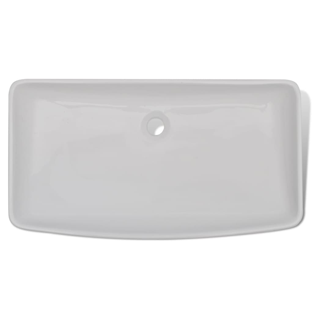 Lavello Bagno Con Miscelatore In Ceramica Rettangolare Bianco - Image 6