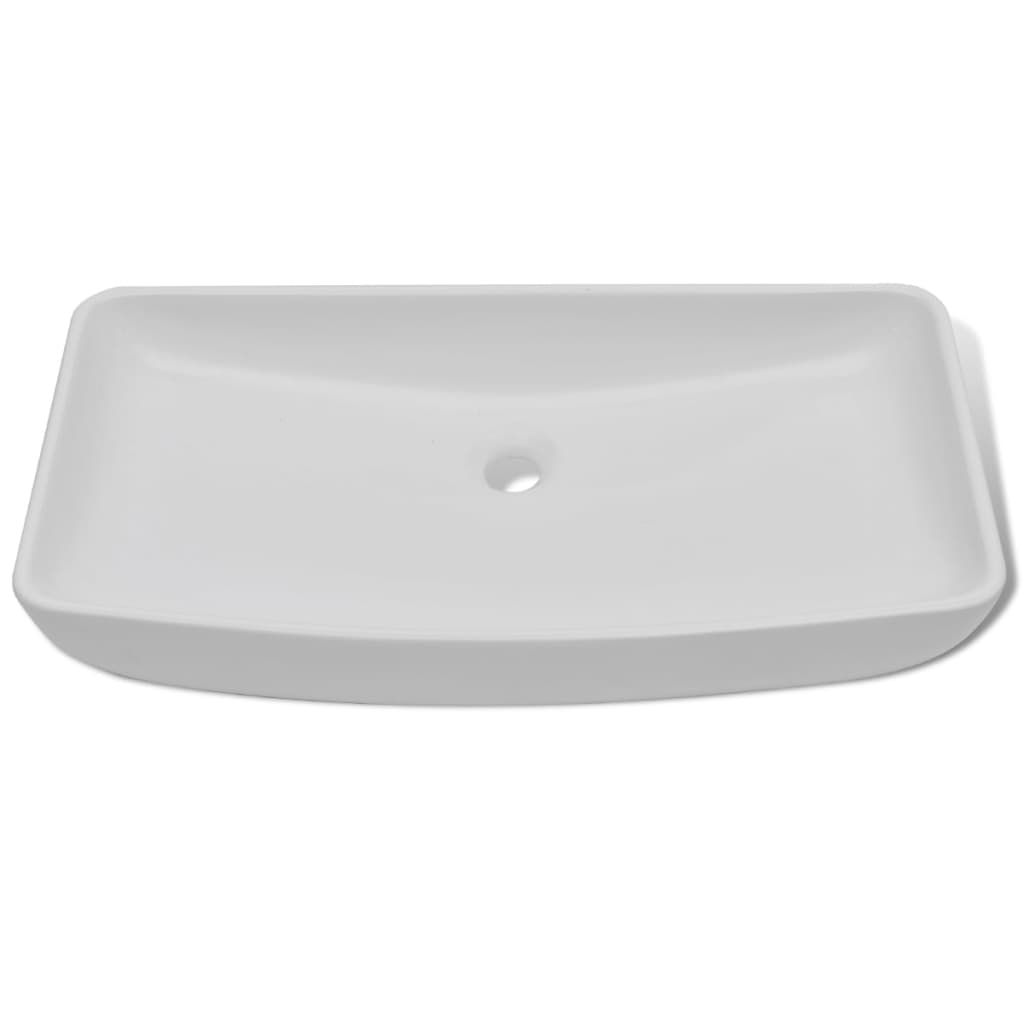 Lavello Bagno Con Miscelatore In Ceramica Rettangolare Bianco - Image 2