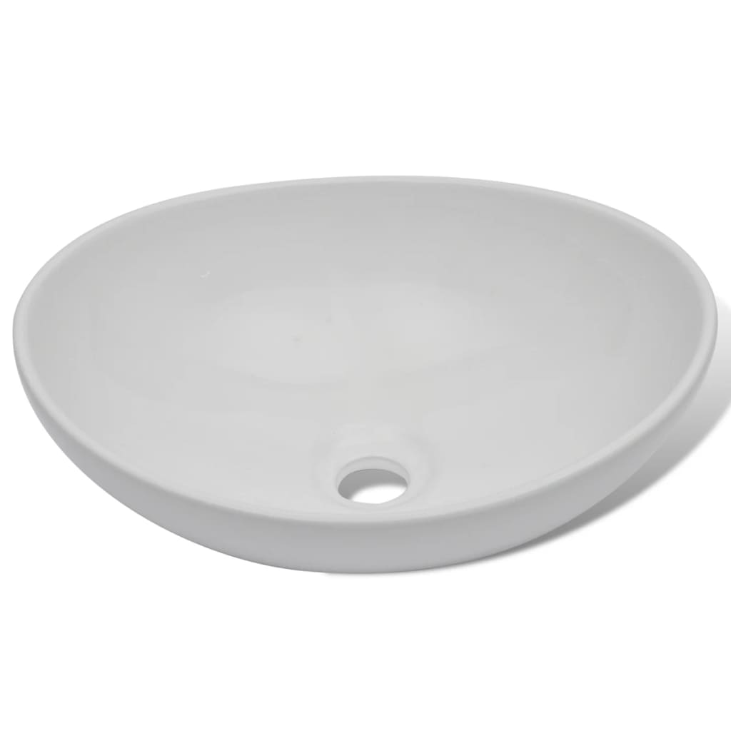 Lavello Bagno Con Miscelatore In Ceramica Ovale Bianco - Image 6