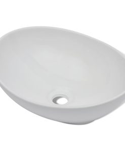 Lavello Bagno Con Miscelatore In Ceramica Ovale Bianco