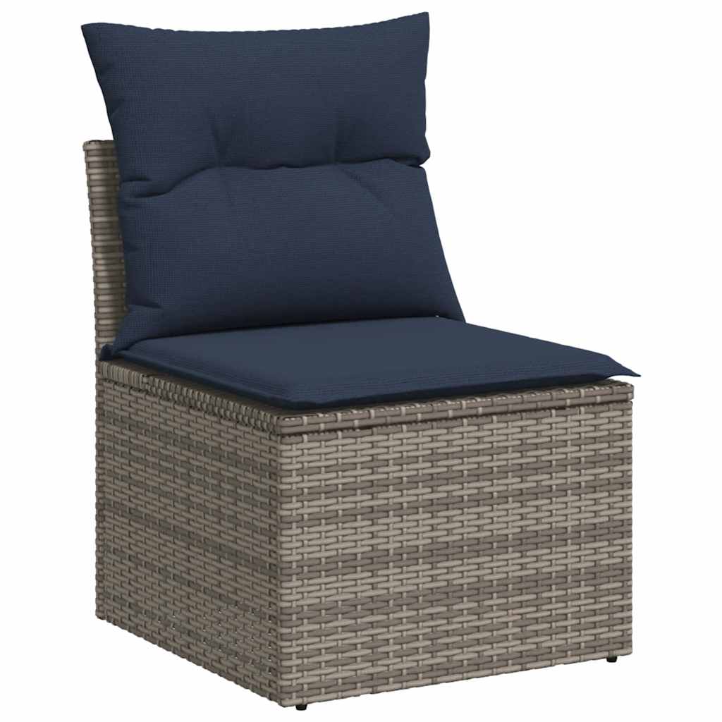Divano Giardino 10 Pz Con Cuscini Grigio In Polyrattan Acacia