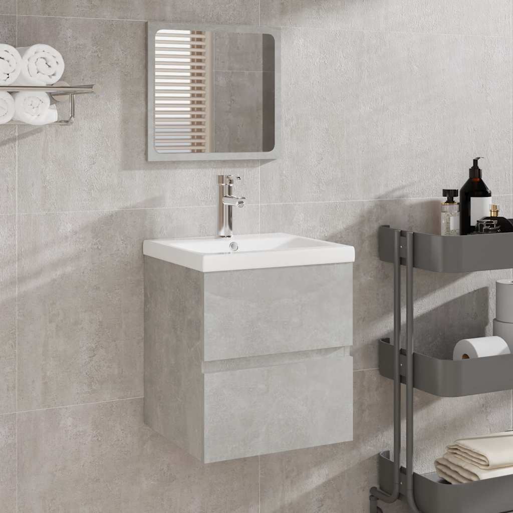 Mobile Da Bagno Con Specchio Grigio Cemento Legno Multistrato - Image 5