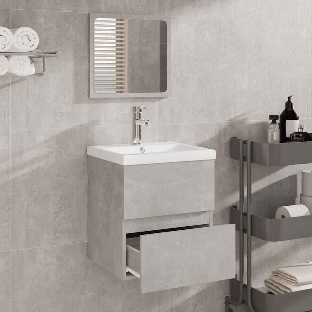 Mobile Da Bagno Con Specchio Grigio Cemento Legno Multistrato - Image 2