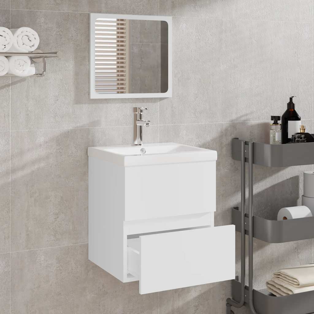 Mobile Da Bagno Con Specchio Bianco In Legno Multistrato - Image 6