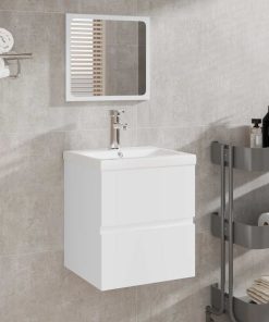 Mobile Da Bagno Con Specchio Bianco In Legno Multistrato