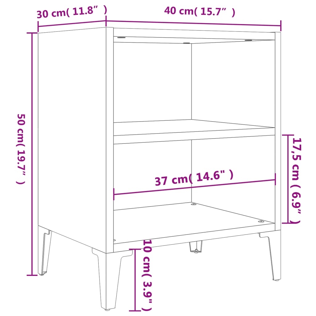 Comodino Con Gambe In Metallo Bianco 40x30x50 cm - Image 6