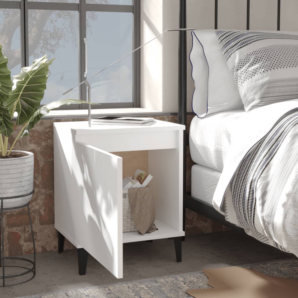 Comodino Con Gambe In Metallo Bianco 40x30x50 cm
