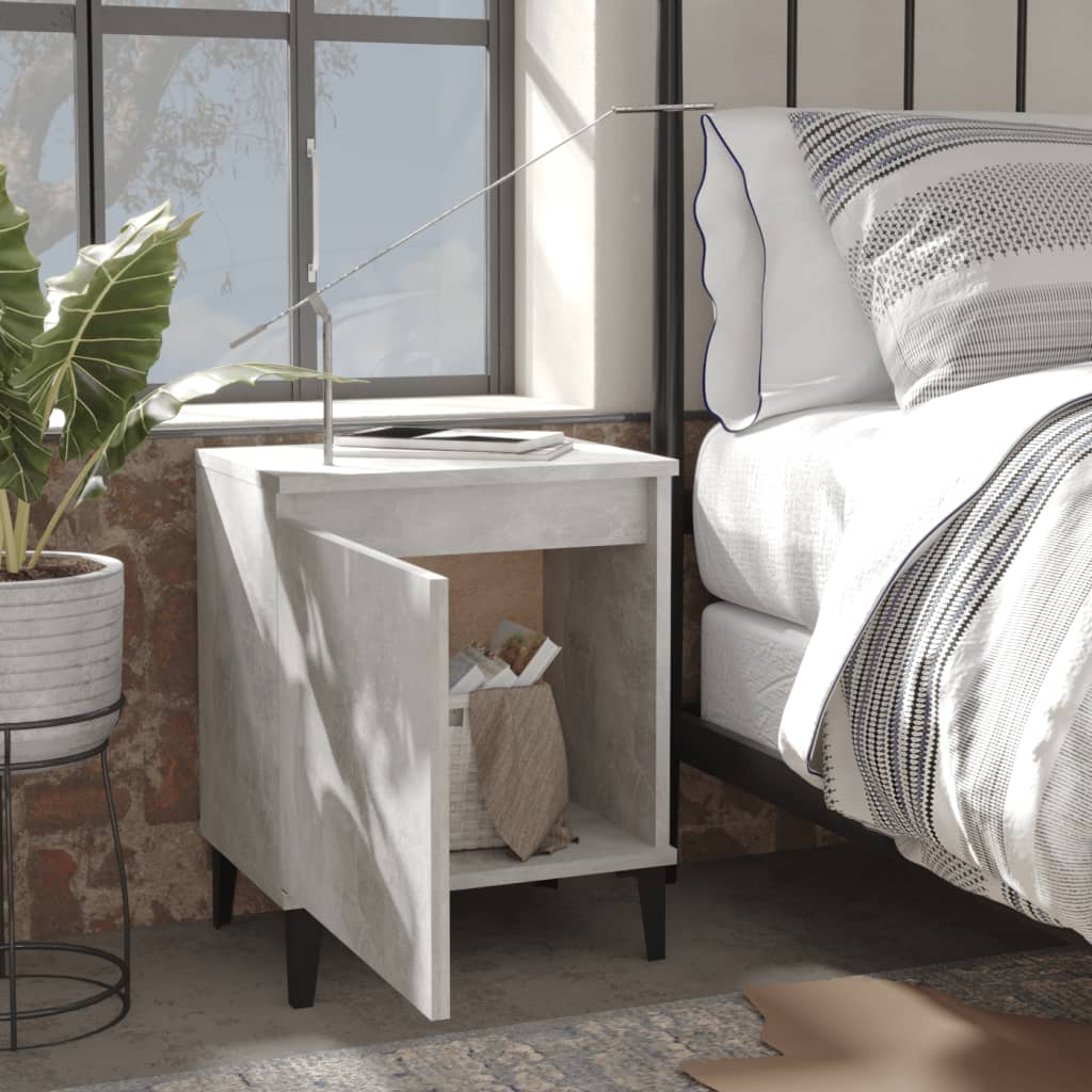 Comodino Con Gambe In Metallo Grigio Cemento 40x30x50 cm