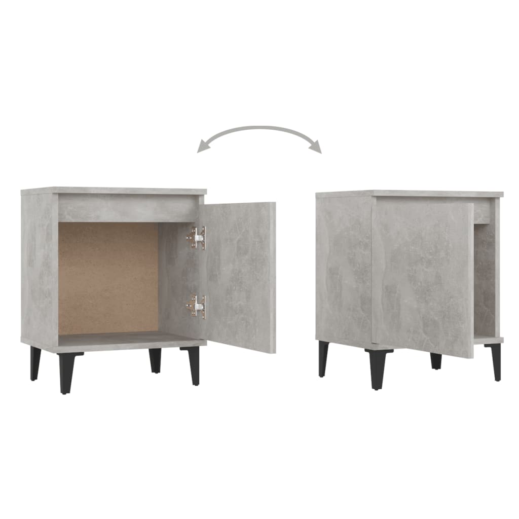 Comodino Con Gambe In Metallo Grigio Cemento 40x30x50 cm - Image 3