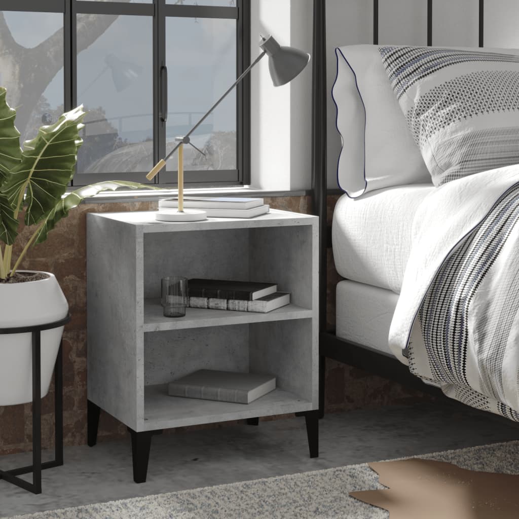 Comodino Con Gambe In Metallo Grigio Cemento 40x30x50 cm - Image 4