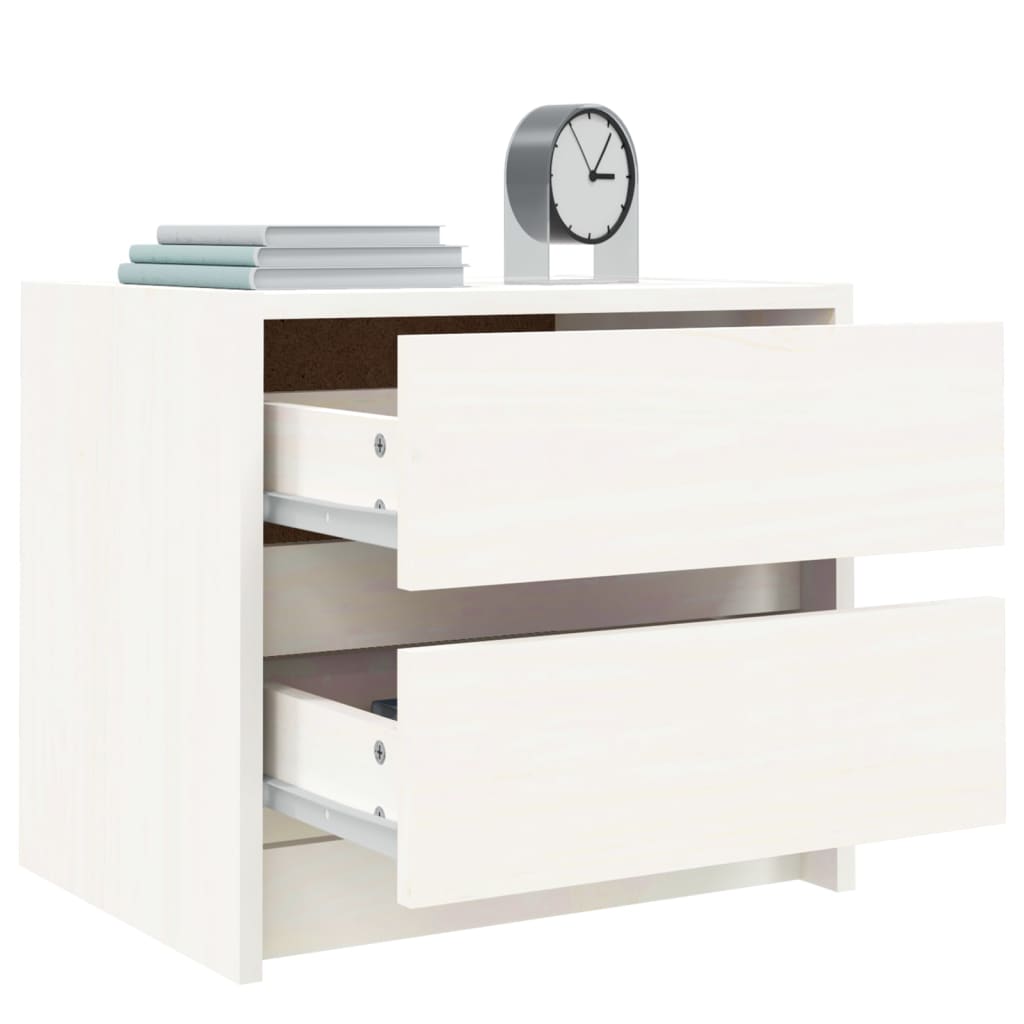 Comodino Bianco 40x31x35,5 Cm In Legno Massello Di Pino