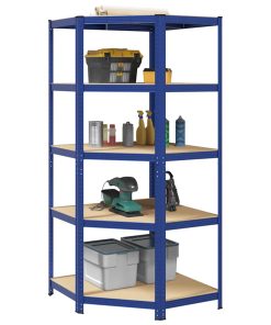 Mensola Angolare 5 Strati Blu In Acciaio E Legno Multistrato