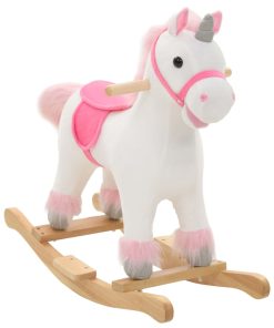 Unicorno A Dondolo In Peluche 65x32x58 Cm Bianco E Rosa