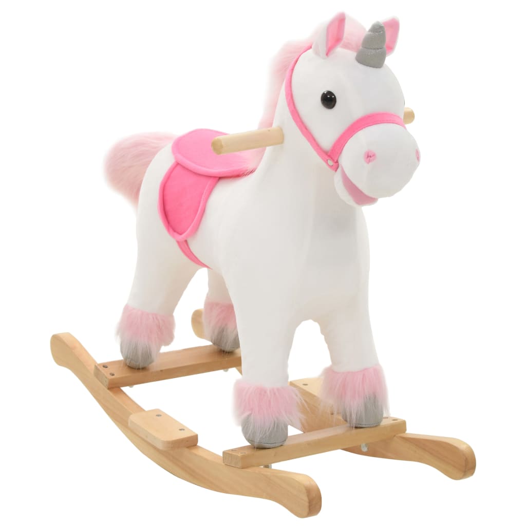 Unicorno A Dondolo In Peluche 65x32x58 Cm Bianco E Rosa