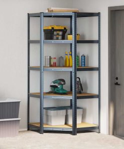 Mensola Angolare 5 Strati Antracite Acciaio E Legno Multistrato