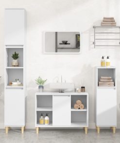 Set Mobili Da Bagno 3 Pz Bianco In Legno Multistrato