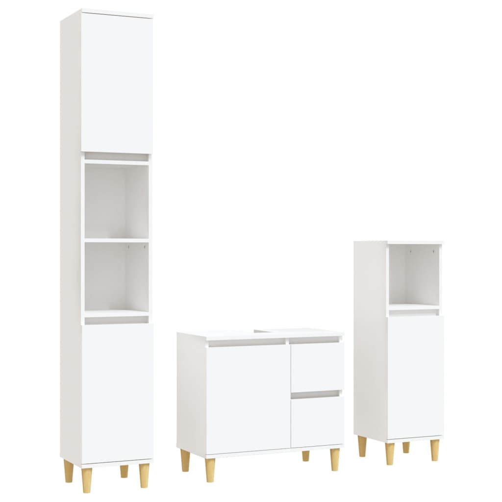 Set Di Mobili Da Bagno 3 Pz Bianco In Legno Multistrato