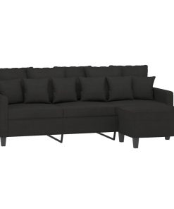 Divano A 3 Posti Con Poggiapiedi Nero 180 Cm In Tessuto