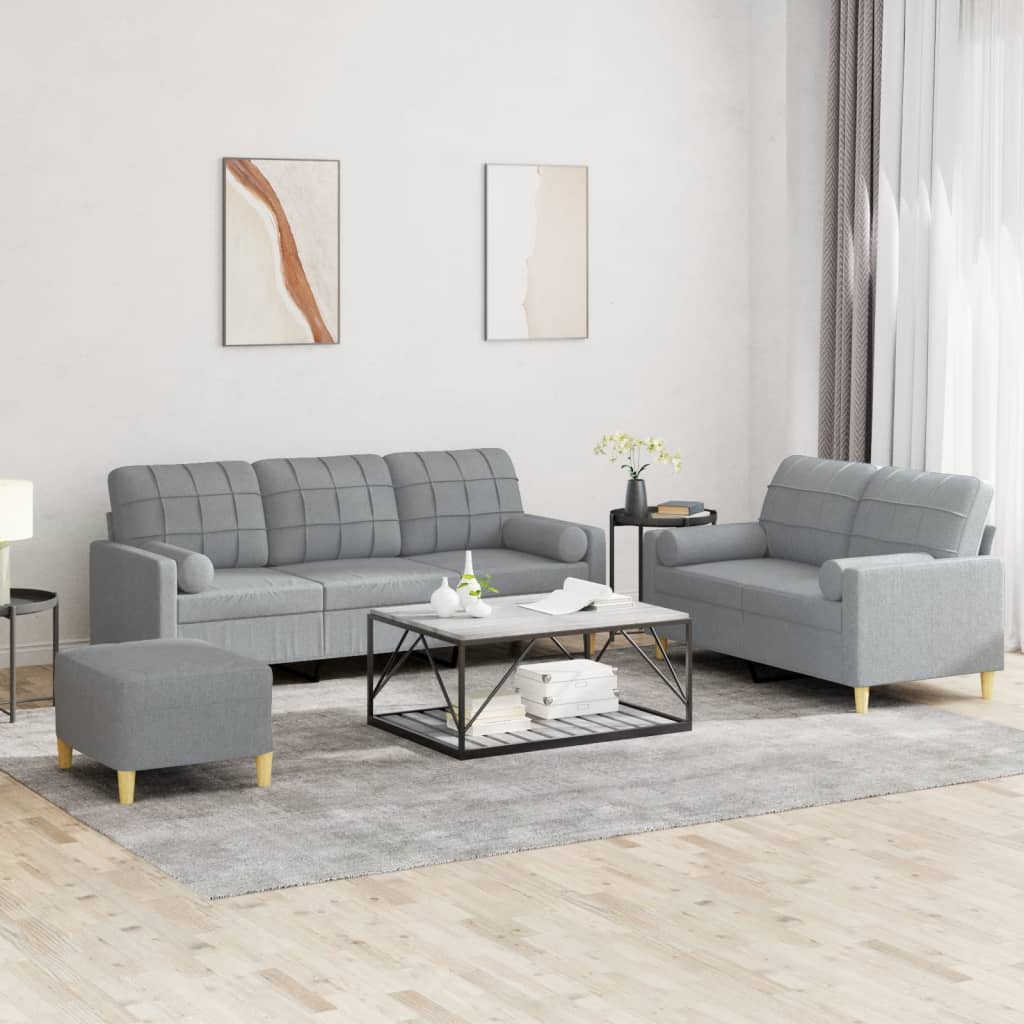 Set Divani 3 Pz Con Cuscini Grigio Chiaro In Tessuto