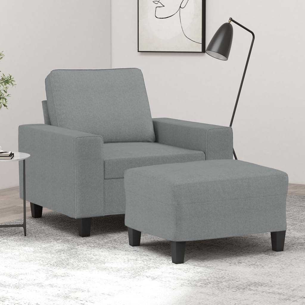 Poltrona Con Poggiapiedi Grigio Chiaro 60 Cm In Tessuto - Image 2