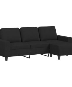 Divano A 3 Posti Con Poggiapiedi Nero 180 Cm In Tessuto