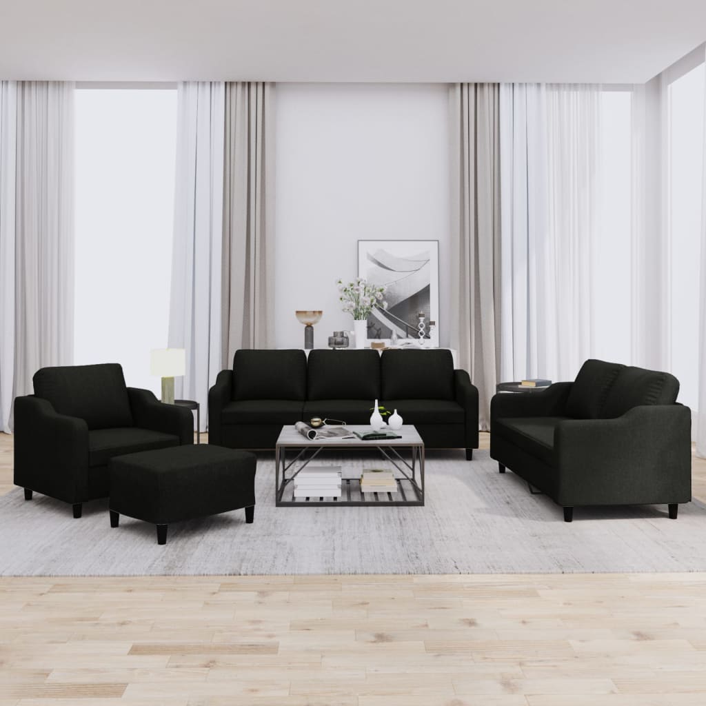 Set Di Divani 4 Pz Con Cuscini Nero In Tessuto