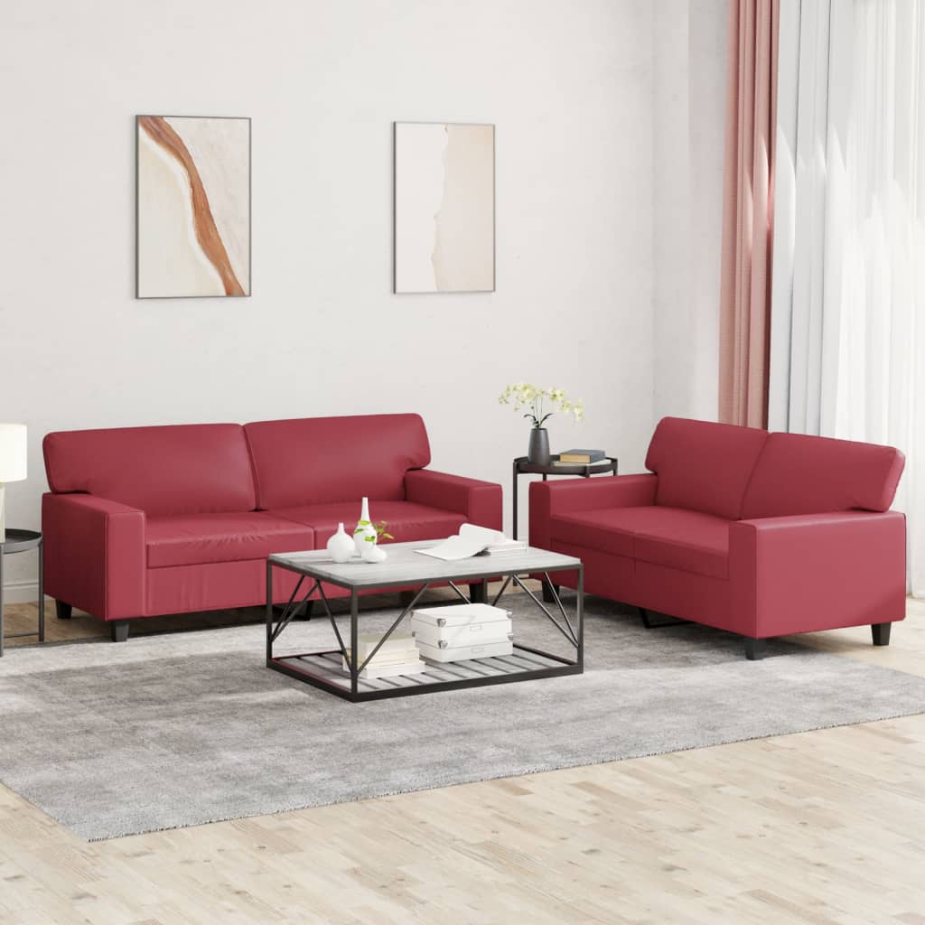 Set Di Divani 2 Pz Rosso Vino In Similpelle - Image 4