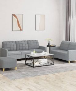 Set Di Divani 3 Pz Con Cuscini Grigio Chiaro In Tessuto
