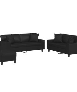 Set Di Divani 3 Pz Con Cuscini Nero In Similpelle