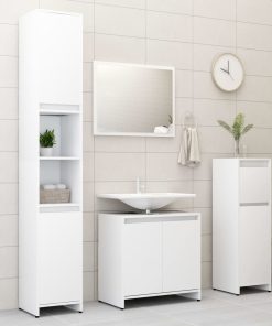 Armadio Da Bagno Bianco 30x30x95 Cm In Legno Multistrato