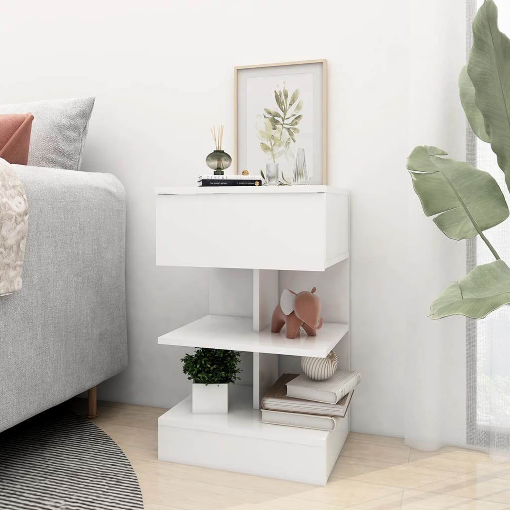 Comodini Bianchi 2 Pz 40x35x65 Cm In Legno Ingegnerizzato